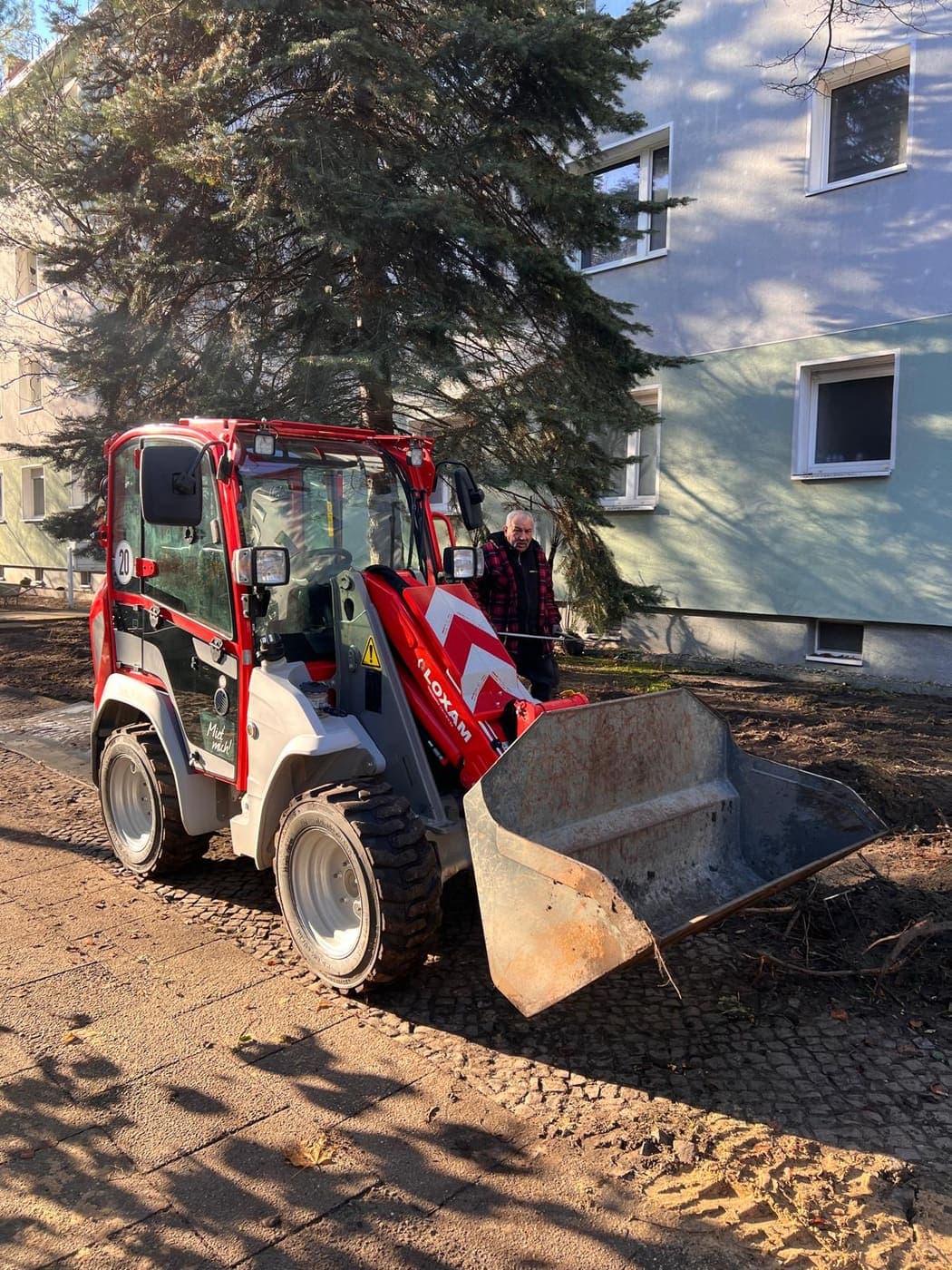 Hoflader beim Räumen und Abtransport von Schnittgut und Material auf einem Grundstück in Berlin
